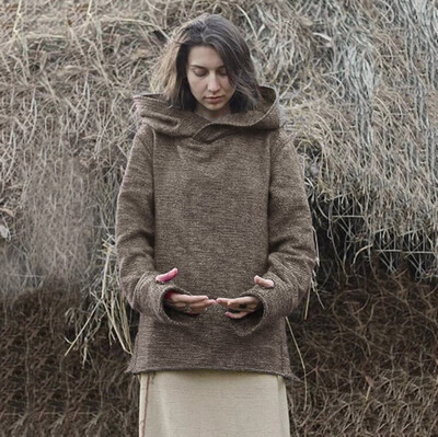 

Tailored Womens Knight Hooded Vintage Long SleeveSolid Hoodies Blouse