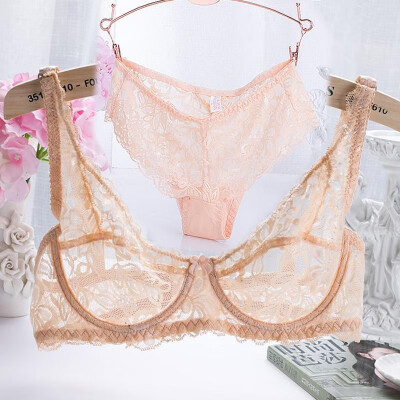 

New Women Lace Gauze Bra Sets Push Up 34 Cup Hook-and- Eye Breathable Ultra-thin bra Lingerie Underwear With Brief