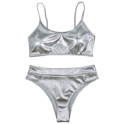 

Solid Color Shiny Sexy Bikini Set Padded Swimwear Women Swimsuit
