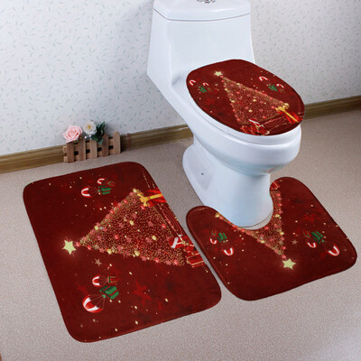 

Gobestart 3PCS Christmas Bathroom Non-Slip Pedestal Rug Lid Toilet Cover Bath Mat Set