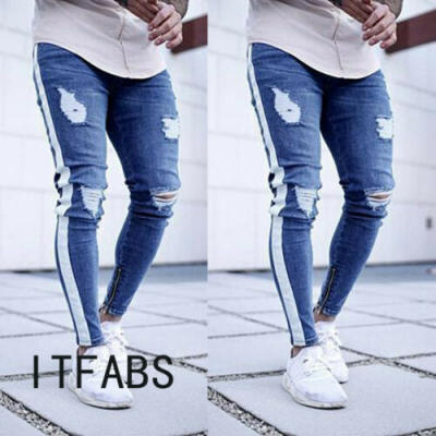 

Men Ripped Skinny Jeans Destroyed Frayed Slim Fit Straight Denim Pant Trousers