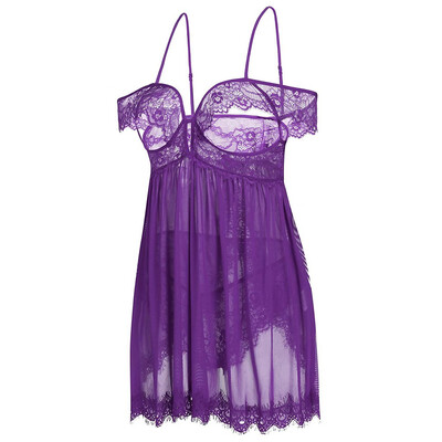 

Toponeto New Women Lace Off-Shoulder Strapless Lingerie Underwear Back Split Nightdress