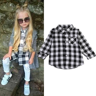 

Toddler Kids Baby Boy Girl Plaid Long Sleeve Tops Checked Shirt T-shirt Clothes Fit For 1-7Y
