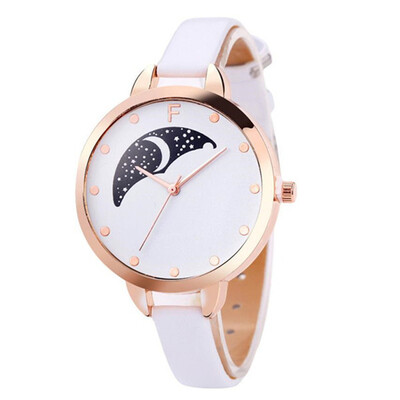 

Hot Selling Womens Watches Simple Ladies Quartz Wristwatch Moonlight Pattern Dial Leather Strap Clock Dress Reloj Mujer