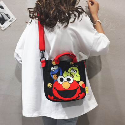 

Sesame Street Bag Female 2019 New Korean Harajuku Student Canvas Shoulder Messenger Bag Cartoon Print Tote