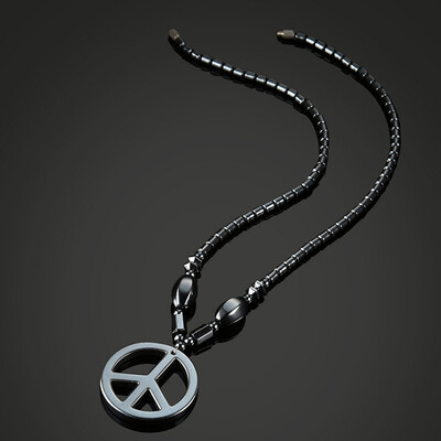 

Fashion Artificial Hematite Peace&Love Pendant Necklace Mens Cool Jewelry