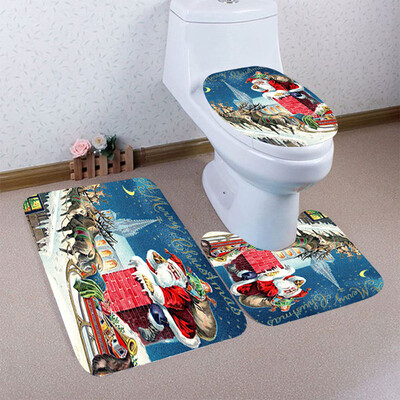 

Tailored 3PCS Christmas Bathroom Non-Slip Pedestal Rug Lid Toilet Cover Bath Mat Set