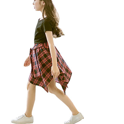 

Summer Girls Clothes Sets Baby Girl Short Sleeve Shirt Top Skirt Kids Clothing Fashion England Plaid Childrens Clothes 2pcs
