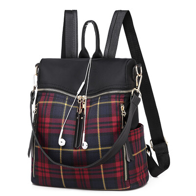 

Plaid backpack female fashion retro plaid hit color large capacity shoulder bag casual backpack handbags