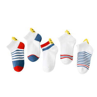 

EBUFANG 5 pairs childrens socks summer thin smiley socks set 1-8 years old 10306
