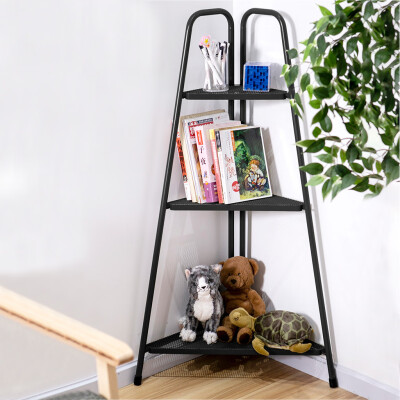 

Gobestart Nordic Corner Bookcase Wall Shelf Three-Story Indoor Wrought Iron Flower Stand