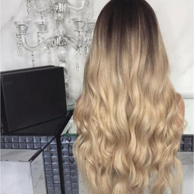 

Flexible Soft 28&quot Women Lady Full Long Curly Wavy Blonde Natural Wig Ombre Wigs Synthetic Hair