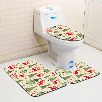 

〖Follure〗3PCS Fancy Santa Toilet Seat Cover&Rug Bathroom Set Christmas Decor