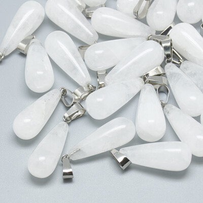 

Natural Quartz Crystal Pendants with Stainless Steel Snap On Bails Drop 2830x1012mm Hole 6x4mm