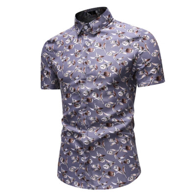 

Tailored Mens Comfy Printed Turn-Down Collar Slim Fit Short Sleeve Top Shirt Blouse