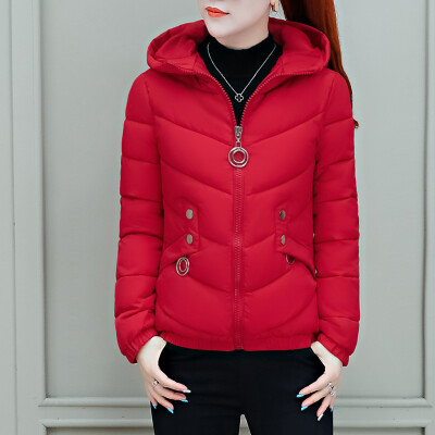 

Tailored Fashion Women Winter Warm Hooded Cotton Winter Jacket Solid Long-Sleeved Coat