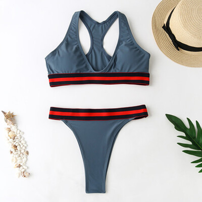 

Roseonmyhand Women Solid color sports vest-style split bikini sexy wide-sleeved swimsuit