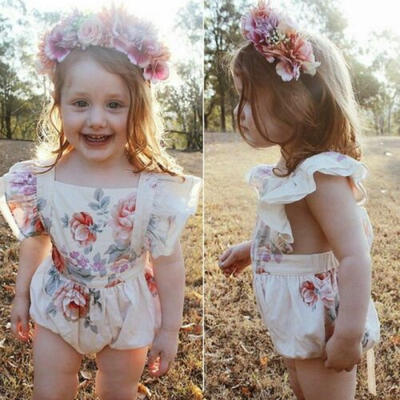 

Newborn Toddler Baby Girls Clothes Ruffle Flower Romper Cotton Sunsuit Outfit