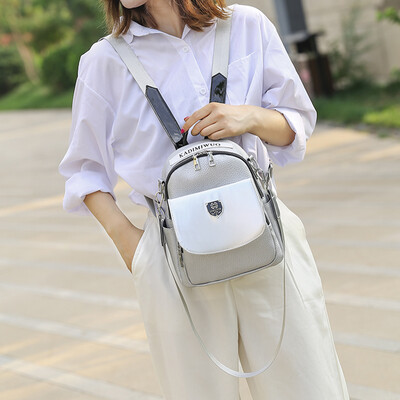 

Cracked soft leather shoulder bag ladies leisure Baitao fashionable silver double-purpose backpack Baitao travel