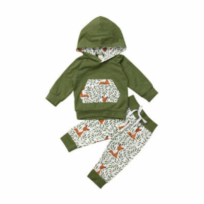 

2Pcs Autumn Newborn Kids Baby Girl Boy Hooded Tops Pants Outfits Clothes