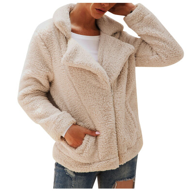 

Toponeto Womens Lapel Zip Up Faux Fur Shearling Fuzzy Fleece Jacket Teddy Bear Coat Warm