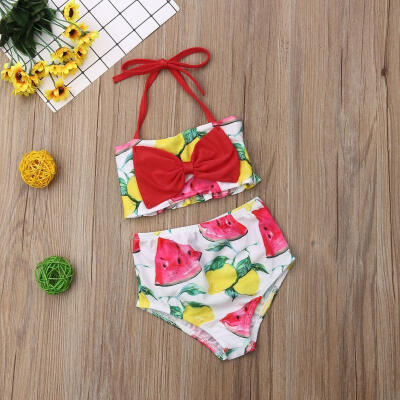 

Toddler Kids Baby Girls Floral Bowknot Swimsuit Summer Watermelon print Swimwear Sling Bikinis Set