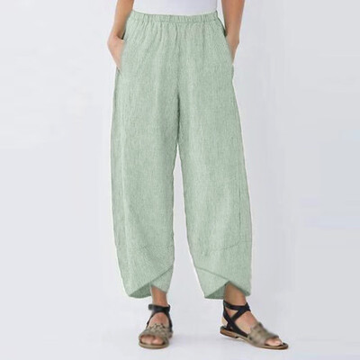 

Womens Pants Loose Casual Trousers Drawstring Wide Leg Solid Irregular Pant