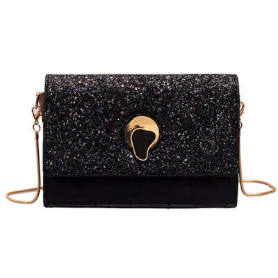 

Fashion Women Glitter Sequined Faux Leather Flap Square Crossbody Shoulder Bag
