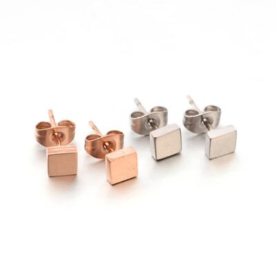 

304 Stainless Steel Ear Studs Cube Mixed Color 5x5mm Pin 08mm