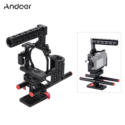 

Andoer Protective Aluminum Alloy Video Camera Cage Hand Grip Top Handle Baseplate Kit Film Making System with Cable Clamp fo