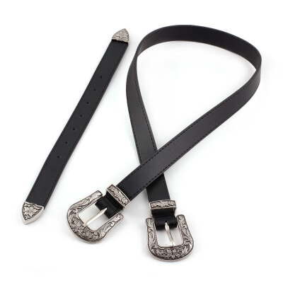 

New vintage female three-piece belt Metal Leather Double Buckle Fashion Waistband New Hot Belts for Women Luxury Designer Brand