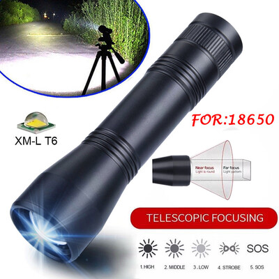 

Saidsome T6 Tactical Military LED Flashlight Torch Zoomable 5-Mode For 18650 Battery flashlight lamp