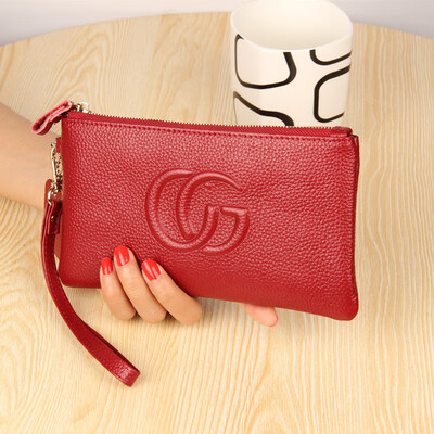 

2019 new first layer cowhide wallet female long zipper ultra-thin leather wallet Korean version of the wallet women