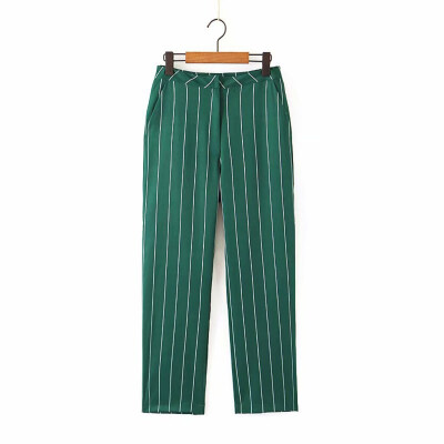 

Tailored Women Fashion Stripe Print Button Zipper Suit Trousers Wide Leg Pants