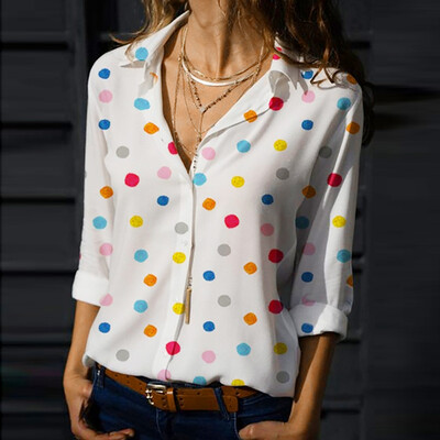 

Starmoon Women Loose Casual Polka Dot Summer Shirt Long Sleeve T- Shirt Blouse