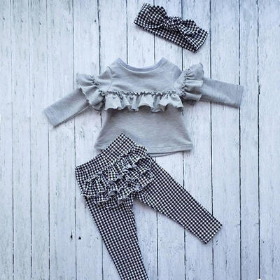 

Toddler Kids Baby Girl Ruffle Plaid Tops Pants Leggings 3Pcs Outfits Clothes