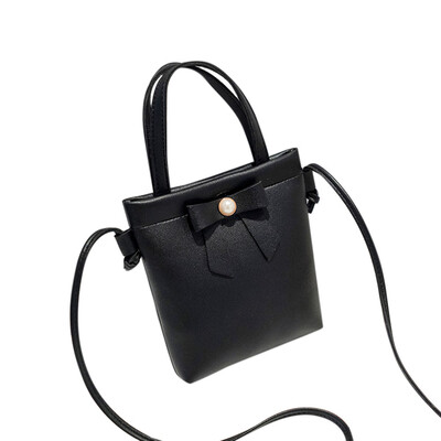 

Tailored Women Solid Color Bow Shoulder Bag Messenger Bag Coin Bag Phone Bag Black