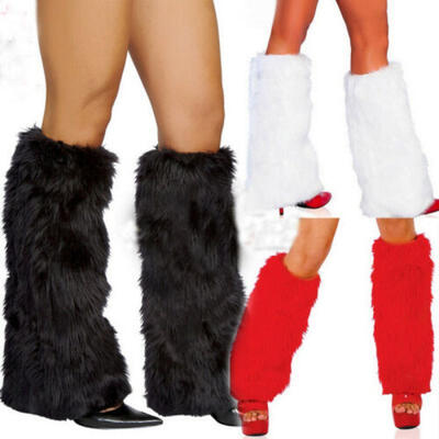 

3Color Sexy Faux Fur Leg Warmers Rave Fluffies Lady Boot Cover Santa Christmas