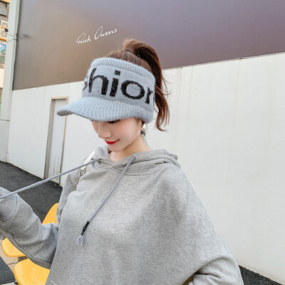 

Womens empty top hat running in autumn&winter fashion casual knitting cap with no top rabbit hair letter wool hat