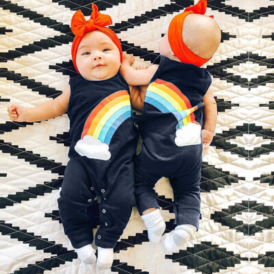 

Infant Baby Boys&Girls Sleeveless Vest Rainbow Print Jumpsuit Romper Clothes