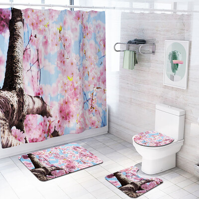 

〖Follure〗4PCS Non Slip Toilet Polyester Cover Mat Set Bathroom Shower Curtain