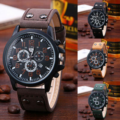 

Military Leather Waterproof Date Quartz Analog Army Mens Quartz Wrist Watches