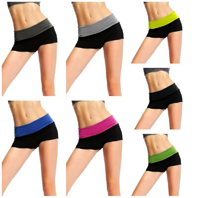 

New Fashion Women Sport Shorts Contrast Color Splicing Elastic Waist Yoga Fitness Running Gym Shorts