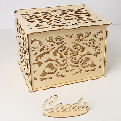 

DIY Wooden Wedding Card Box with Lock&Card Sign Rustic Hollow Gift Card Holder for Reception Wedding Anniversary Party Decorat