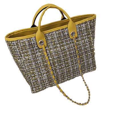 

Fashion Women Color Block Large Capacity Zipper Tote Woolen Cloth Shoulder Bag