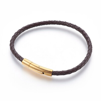 

Braided Leather Cord Bracelet Making with 316 Stainless Steel Clasps Golden CoconutBrown 8-14"21cm 4mm