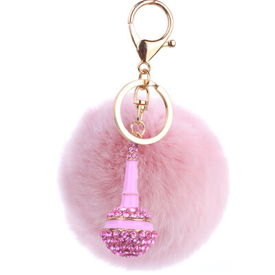

Plush Rex Rabbit Hair Ball Alloy Keychain Bag Car Mobile Phone Accessories