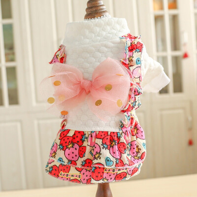 

Dog Clothes Strawberry Bowknot Dress For Girl Costume Dog Large Bowknot Strawberry Autumn And Winter Dress For Puppy Dogs
