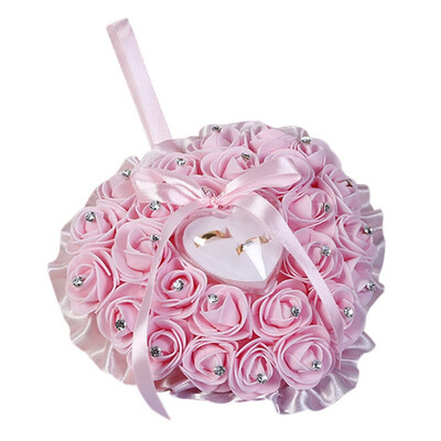 

New Hot 1Pcs Heart-shape Rose Flowers Valentines Day Gift Ring Box Romantic Wedding Jewelry Case Ring Bearer Cushion Holder Decor
