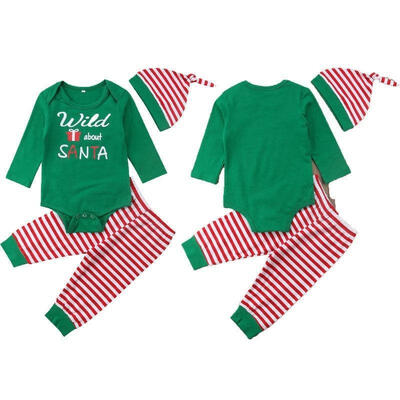 

Newborn Baby Boys Girl Romper Bodysuit Christmas Outfits Clothes Romper Pants Hat Set
